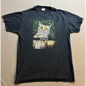 Vintage Snapcat Shirt Adult Small Black Faded Pullover‎ Short Sleeve Tee Mens.